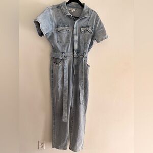 Good American Fit For Success Denim Jumpsuit Size 4 Light Wash Belted Utility